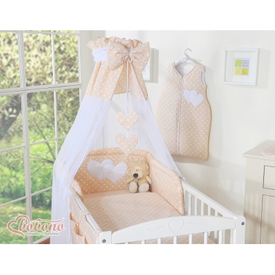 Ciel en Voile pour Lit de Bébé Beige à Pois Cœurs