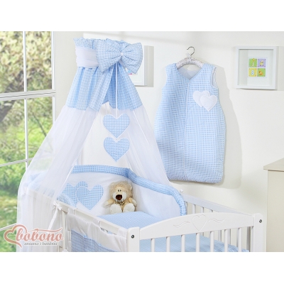 Ciel en Voile pour Lit de Bébé Bleu à Carreaux Cœurs