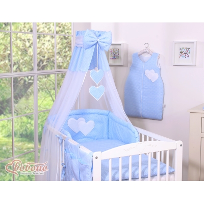 Ciel en Voile pour Lit de Bébé Bleu à Pois Cœurs