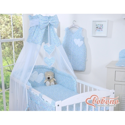 Ciel en Voile pour Lit de Bébé Bleu Fleurs Cœurs