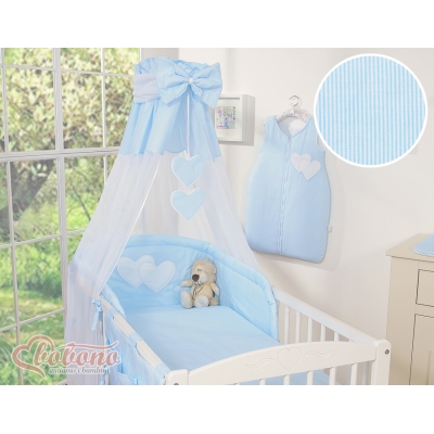 Ciel en Voile pour Lit de Bébé Bleu Rayures Cœurs