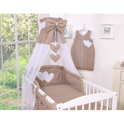 Ciel en Voile pour Lit de Bébé Brun à Pois Cœurs