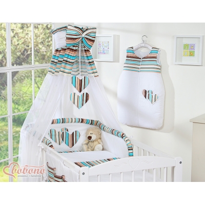 Ciel en Voile pour Lit de Bébé Brun Rayures Cœurs