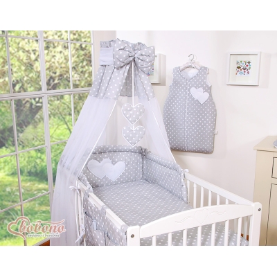 Ciel en Voile pour Lit de Bébé Gris à Pois Cœurs