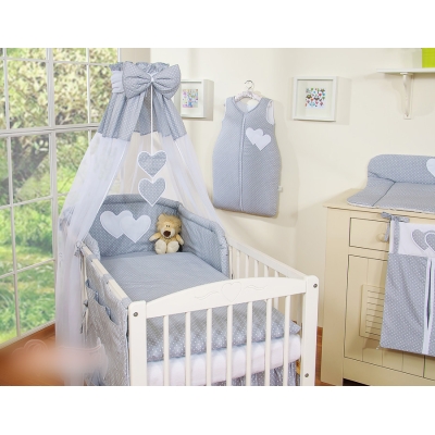 Ciel en Voile pour Lit de Bébé Gris à Pois Cœurs
