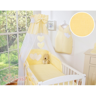 Ciel en Voile pour Lit de Bébé Jaune Rayures Cœurs