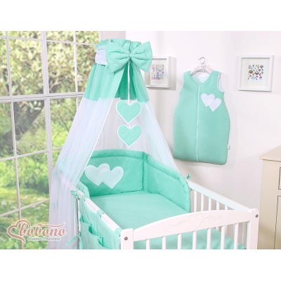 Ciel en Voile pour Lit de Bébé Menthe Cœurs
