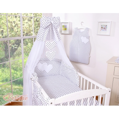 Ciel en Voile pour Lit de Bébé Noir à Pois Cœurs