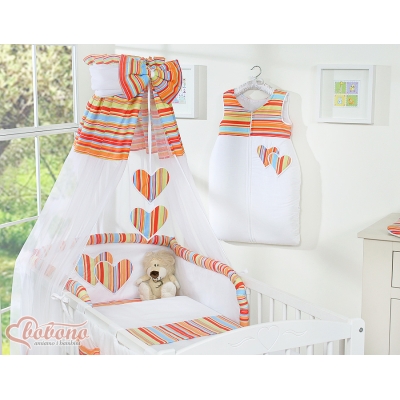 Ciel en Voile pour Lit de Bébé Orange Rayures Cœurs