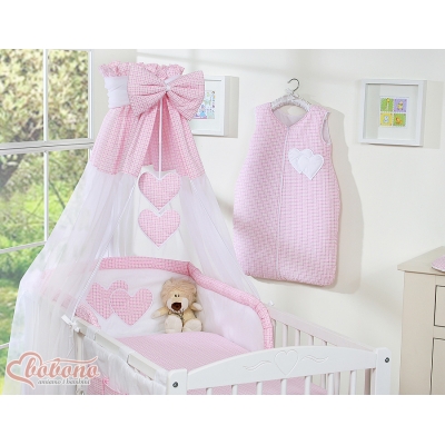 Ciel en Voile pour Lit de Bébé Rose à Carreaux Cœurs