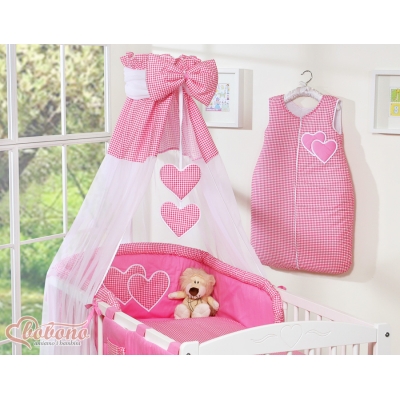 Ciel en Voile pour Lit de Bébé Rose à Carreaux Cœurs