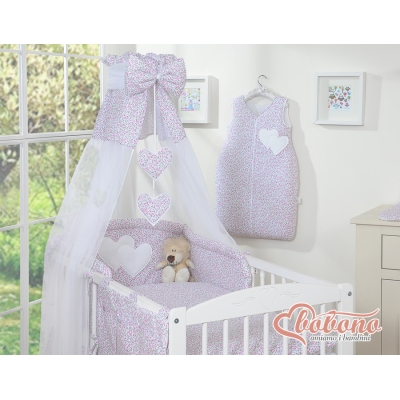 Ciel en Voile pour Lit de Bébé Rose Fleurs Cœurs