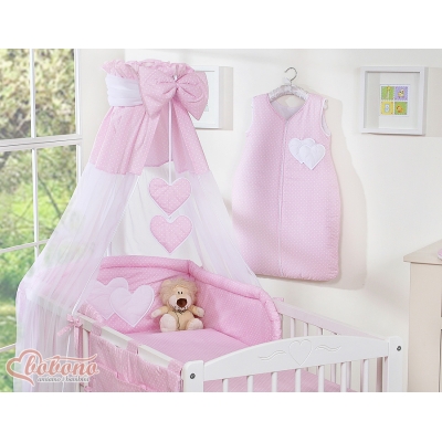 Ciel en Voile pour Lit de Bébé Rose à Pois Cœurs