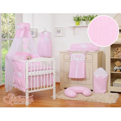 Ciel en Voile pour Lit de Bébé Rose Rayures Cœurs