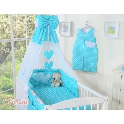 Ciel en Voile pour Lit de Bébé Turquoise à Pois Cœurs