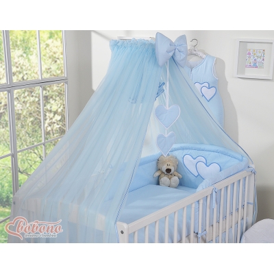 Ciel de Lit Bébé en Moustiquaire Grand Format Bleu Cœurs