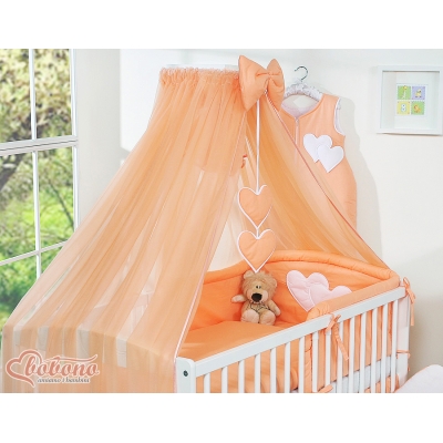 Ciel de Lit Bébé en Moustiquaire Grand Format Mousseline Pêche Cœurs