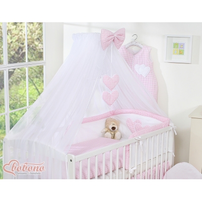 Ciel de Lit Bébé en Moustiquaire Grand Format Rose Cœurs