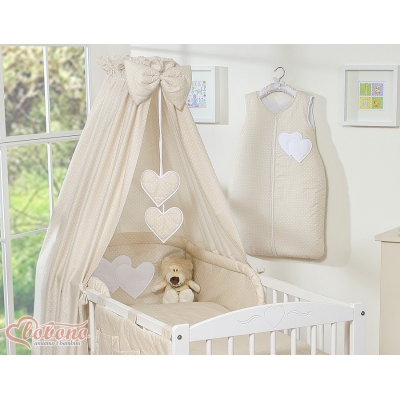 Ciel de Lit Bébé en Tissu Beige à Pois Cœurs