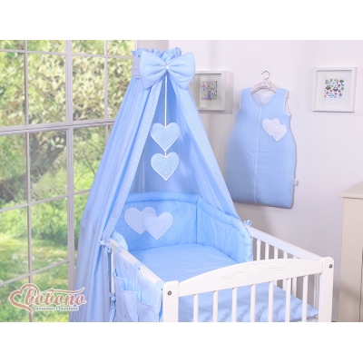 Ciel de Lit Bébé en Tissu Bleu à Pois Cœurs