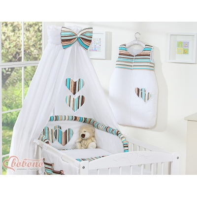 Ciel de Lit Bébé en Tissu Brun Rayures Cœurs