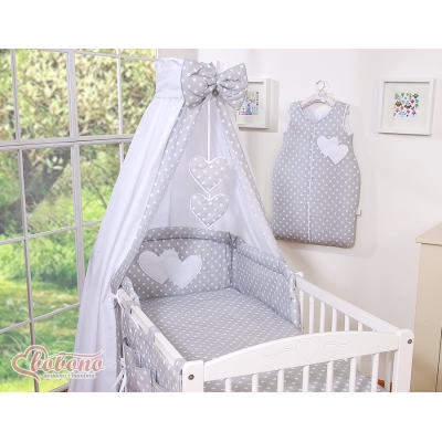 Ciel de Lit Bébé en Tissu Gris à Pois Cœurs
