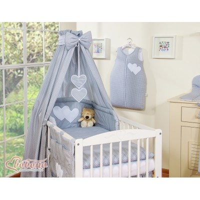 Ciel de Lit Bébé en Tissu Gris à Pois Cœurs