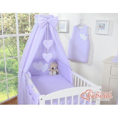 Ciel de Lit Bébé en Tissu Lila à Pois Cœurs