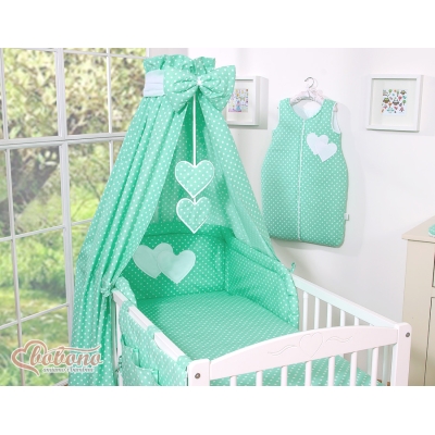 Ciel de Lit Bébé en Tissu Menthe à Pois Cœurs