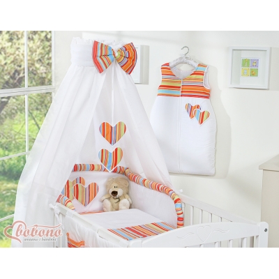Ciel de Lit Bébé en Tissu Orange Rayures Cœurs