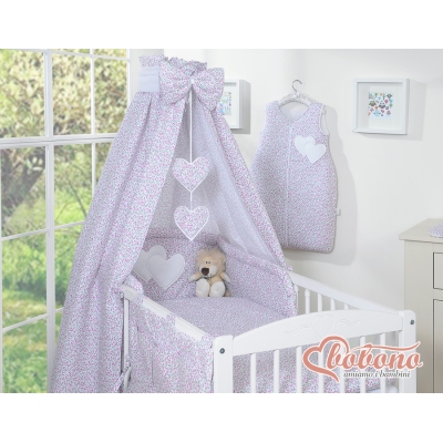 Ciel de Lit Bébé en Tissu Rose Fleurs Cœurs