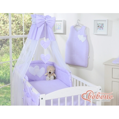 Ciel de Lit Bébé en Voile Lila à Pois Cœurs