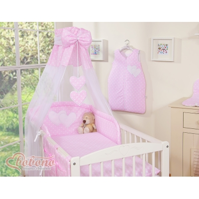 Ciel de Lit Bébé en Voile Rose à Pois Cœurs