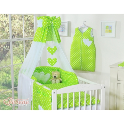Ciel de Lit Bébé en Voile Vert à Pois Cœurs