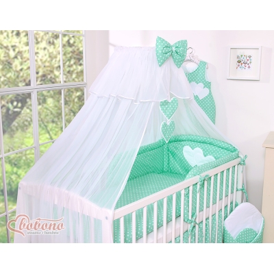 Ciel de Lit Bébé Moustiquaire  Menthe à Pois Cœurs
