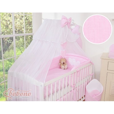 Ciel de Lit Bébé Moustiquaire  Rose Rayures Cœurs