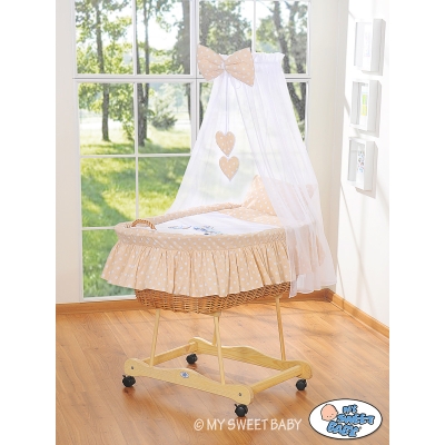 Couffin à Roulettes / Berceau à Baldaquin  Beige Hiboux