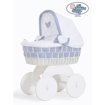 Berceau  Roues en Osier Blanc avec Canopy Marina