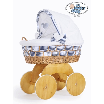 Couffin Sur Roues en Osier Naturel avec Canopy Marina Cœurs