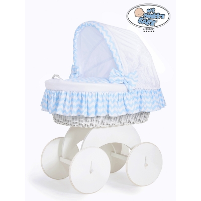 Couffin sur Roues en Osier Blanc Zigzag Blanc Bleu Hannah