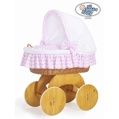 Couffin sur Roues en Osier Naturel Zigzag Rose Hannah