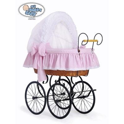 Couffin Berceau Bébé Vintage  Rose Blanc