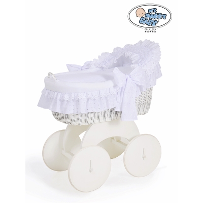 Couffins en Osier avec Capote, Sur Roues Blanc Charlotte