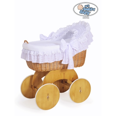 Couffins en Osier avec Capote, Sur Roues Blanc Lily