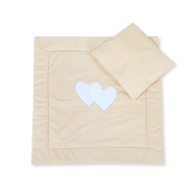 Coussin et Couverture pour Landau Bébé Beige à Pois Cœurs