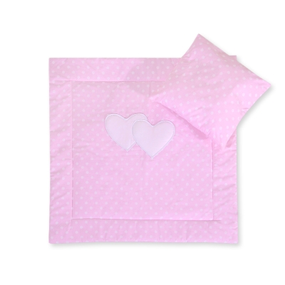 Coussin et Couverture pour Landau Bébé Rose à Pois Cœurs