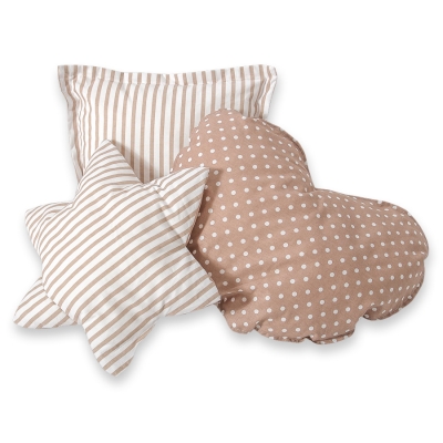 Ensemble de Coussin 3 pcs Brun Beige à Pois Rayures