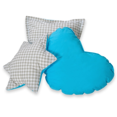 Ensemble de Coussin 3 pcs pour Tipi Gris Turquoise à Carreaux
