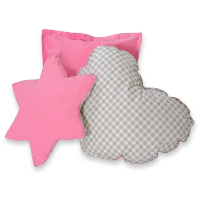 Ensemble de Coussin 3 pcs Rose Gris à Carreaux