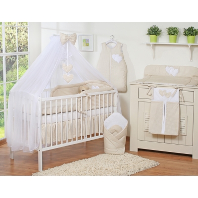Ensemble de Linge de Lit 5 pcs avec Moustiquaire Beige à Pois Cœurs